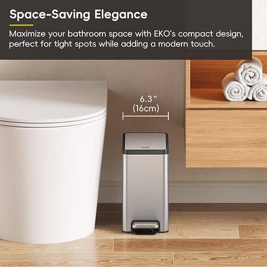 EKO 2 Pack Small Bathroom Trash Can with Lid Soft Close, Step Pedal, 6 Liter / 1.6 Gallon Stainless Steel Garbage Can with Removable Inner Bucket, Waste Basket for Bathroom, Bedroom