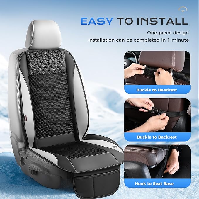 Coverado Cooling Car Seat Cover with High-Velocity Turbo Fan, Powerful Blowing & Suction Pad, 12V-24V Ventilated Cushion, 3-Speed Adjustable Airflow, Universal Fit for Car SUV Truck Van（Gray）