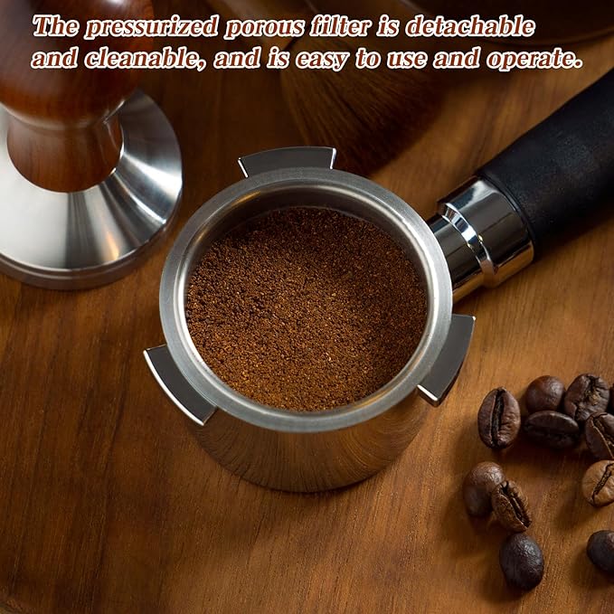Stainless Steel Coffee Filter, 51mm Pressurized Espresso Filter Basket for Portafilter Machines Espresso Machine Parts Compatible with Coffee Machines with A 51mm Portafilter(2 Cups Capacity)