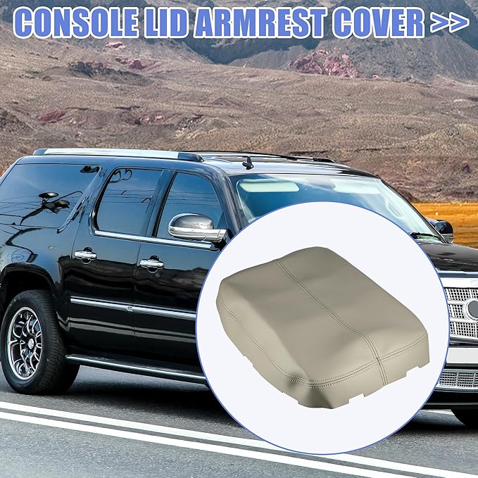 X AUTOHAUX Car Center Console Armrest Cover for Cadillac Escalade 2007-2014 Faux Leather Interior Arm Rest Cover Elbow Cushion Pad Beige