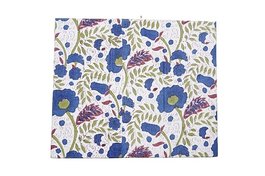 Generic 3.3 Gallon Cotton Hand Block Printed Paper Waste Basket |Small Decorative Trash Can for Housewarming Gifts in Living Room, Bedroom, Bathroom | Eco-Friendly, Plastic-Free (1, WHITE BLUE GREEN)