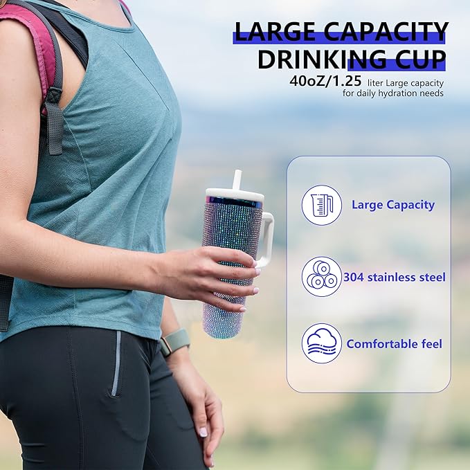 40-OZ Insulated Water Bottle,Insulated Stainless Steel Tumbler,Reusable Cold Drink Thermos,BPA-Free, Double-Wall Stainless Steel Water Bottle (Colorful-Diamond, 40, Fluid Ounces)