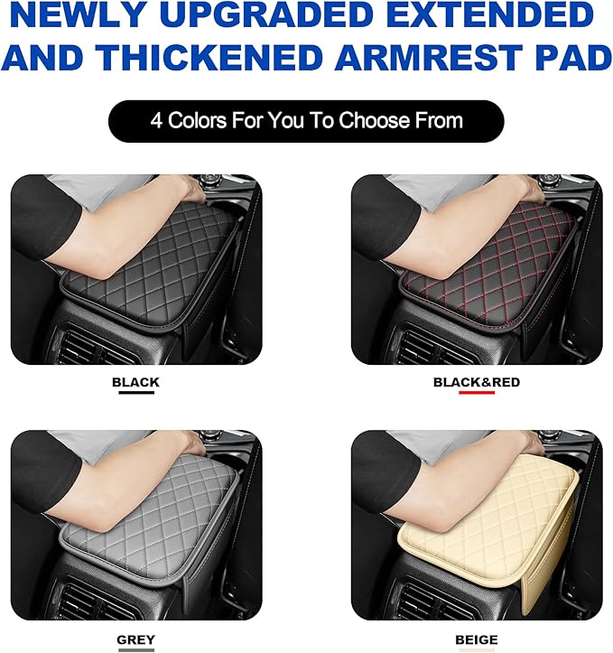 Center Console Cover for Canyon: Armrest Cover for Car with 2 Storage Bags - Scratch & Wear Resistant & Waterproof Leather Console Cover,Anti-Scratch Auto Armrest Pad Accessory （Black&Red
