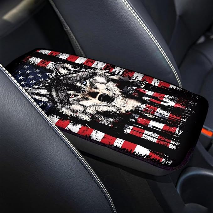 Wolf Car Center Console Cushion Pad Armrest Cover Protec Arm Rest Cover Car Protect from Pet Claws 12.3 x 7.5 Inch Universal Fit for Vehicles,Cars,Suvs,Vans,Sedans