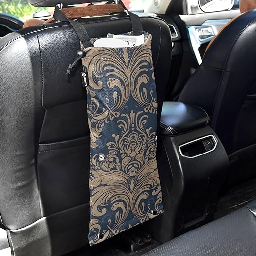 ALAZA Hanging Car Trash Bags Garbage Bag Trash Can for Back Seat Small Mideast Middle Eastern Washable Storage Bag Retractable 2 Pack