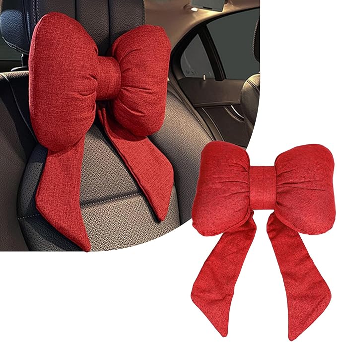 wuyaoyao Bow Car Headrest Pillow, Cute Bow Shape Car Neck Pillow, Soft Comfortable Automotive Seat Headrest Pillows for Driver, Universal Vehicle Neck Support Cushion for Sleeping Travel(Red)