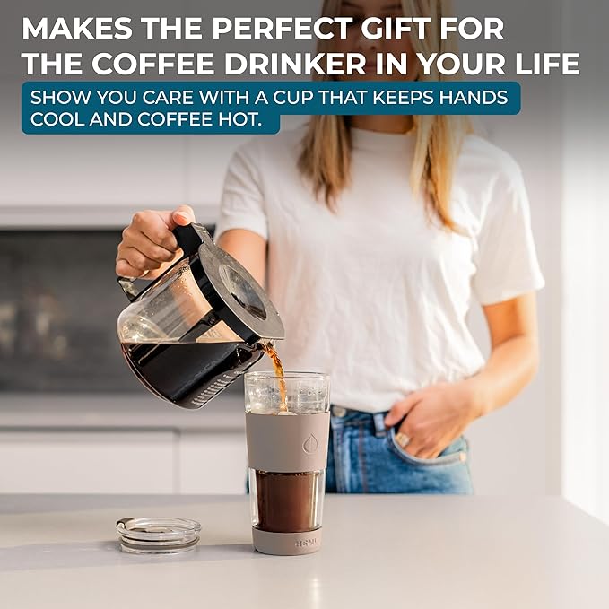 19 oz. Clear Double Wall Glass Coffee Tumbler, To Go Glass Travel Mug with Lid and Straw, Reusable Cup Tea, Smoothies, Ice Coffee, and Boba (White Biege)