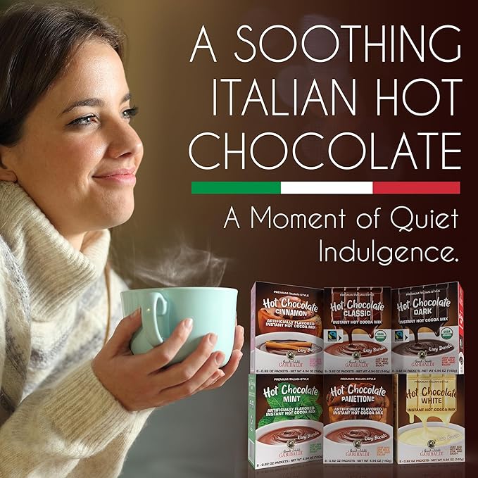 Cafe Garibaldi Premium Panettone Hot Chocolate - Instant Cocoa Mix with Cocoa Powder, Gluten-Free & GMO-Free, 8 Servings x 0.62oz Packets, Ideal Italian Hot Chocolate Gift