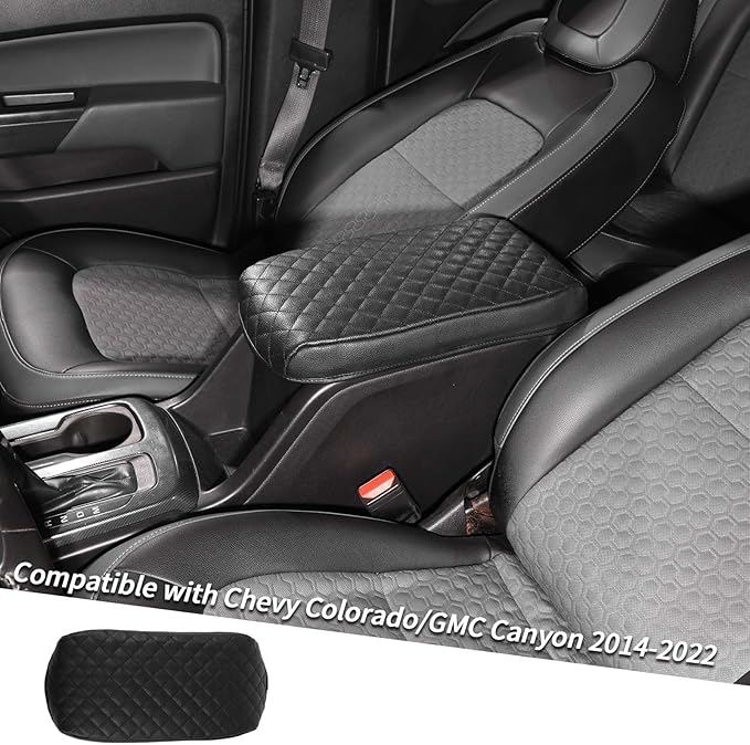 Jimen Center Console Cover Compatible with Chevrolet Colorado/GMC Canyon 2014-2022, Armrest Cushion Pad Cover, PU Leather (Black)