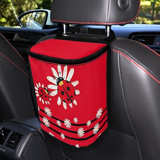 Ladybug Automotive Garbage Cans Waste Basket for Backseat Headrest Hanging Trash Can Daisy Car Trash Can Bags Container Waste Basket Fit for SUV Truck Sedan Van