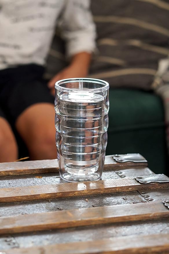 Tervis Clear & Colorful Lidded Made in USA Double Walled Insulated Tumbler Travel Cup Keeps Drinks Cold & Hot, 10oz Wavy, Navy Blue Lid