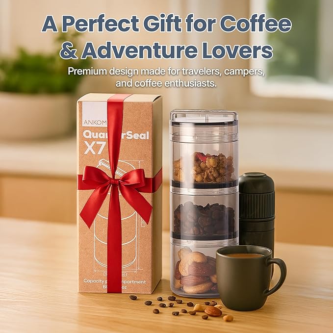 ANKOMN QuarterSeal X7 Airtight Modular Coffee Canister – Single Dose Coffee Bean Storage & Travel Coffee Container - with UV-Protection for Backpacking or Camping - On-the-Go Coffee Accessories