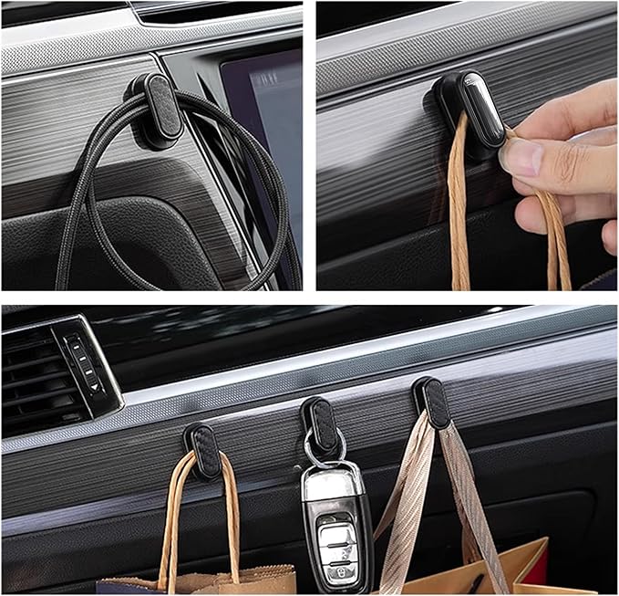 4 PCS Car Mini Hooks, Strong Self-Adhesive Backseat Hangers, Universal Hook Stickers for Key Charging Cable Earphone Car Interior Accessories (Carbon Fiber)