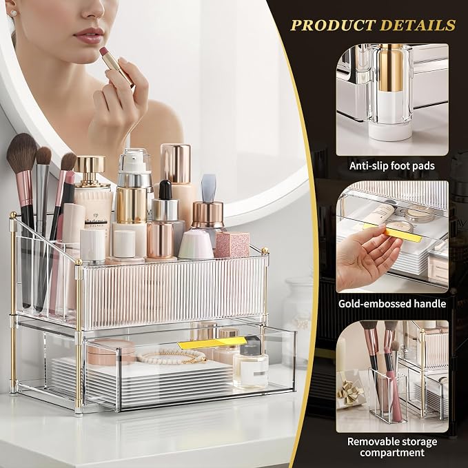 Modular Makeup Organizer, Clear Acrylic Cosmetic Storage Box with Drawer, Vanity Countertop Organizer for Makeup, Skincare and Beauty Accessories – Multiple Styles