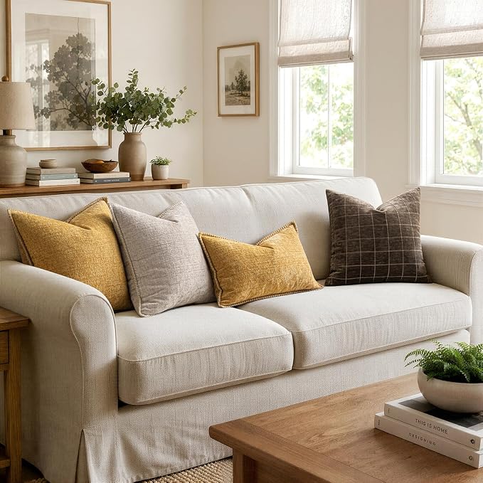 MIULEE Pack of 2 Euro Sham Pillow Covers 24x24 Inch Gold Mustard Yellow Farmhouse Decorative Throw Pillow Covers with Stitched Edge Soft Chenille Solid Pillow Covers for Bed Sofa Couch Living Room