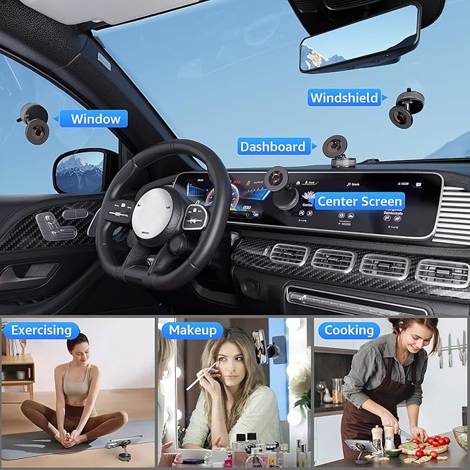 Upgraded Vacuum Magnetic Phone Holder For Car,360° Adjustable Suction Cup Phone Mount For Magsafe,92lbs Foldable Cellphone Holder For Car/Gym/Mirror/Kitchen With Iphone Android And All Smartphones