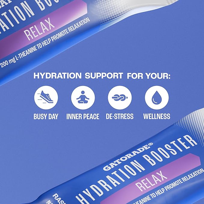 Gatorade Hydration Booster Electrolyte Drink Mix Powder Packets, Relax and Unwind, Raspberry Lemon, Makes 20 Fl Oz (Pack of 48)