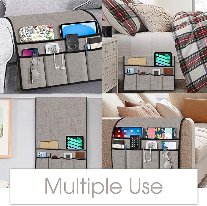 Joywell Armrest Organizer Remote Holder for Recliner Armchair Caddy Couch Sofa Arm Chair Caddie with 6 Pocket Storage for Magazine, iPad, Phone, Whitecap Gray