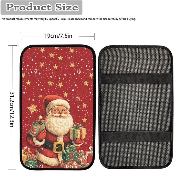 Mintutlipy Santa Claus Star Car Armrest Cushion Universal Automotive Center Console Cover for Most Cars Durable Car Storage Box Mat