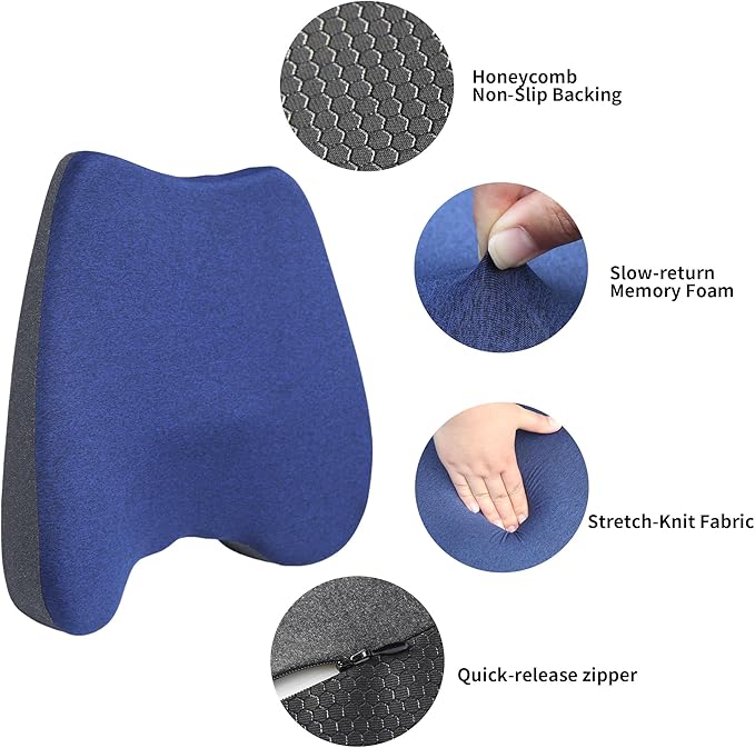 Car Seat Cushion for Driving, Ergonomic Memory Foam Car Seat Pad for Sciatica Pain Relief, Car Seat Cushion Pad for Driving Seat Office Chair, Blue