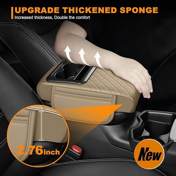 Car Armrest Cover Fit for Mazda CX-30 Upgrade Memory Foam Console Protector with Cup Holders and 2 Storage Pockets(Beige)