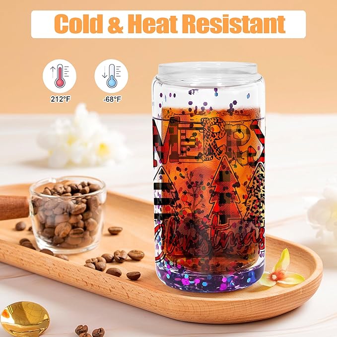AGH 4 Pack Snow Globe Tumbler 16 oz Sublimation Snow Globe Glass Tumbler with Pre Drilled Hole Double Wall Snowglobe Glass Cups for Snow Globe Glitter DIY
