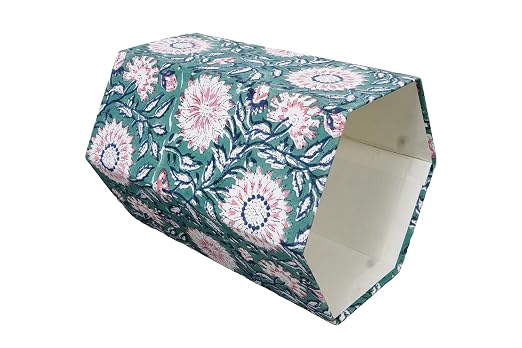3.3 Gallon Cotton Hand Block Printed Paper Waste Basket |Small Decorative Trash Can for Housewarming Gifts in Living Room, Bedroom, Bathroom | Eco-Friendly, Plastic-Free (1, Green Pink FLOWAR)