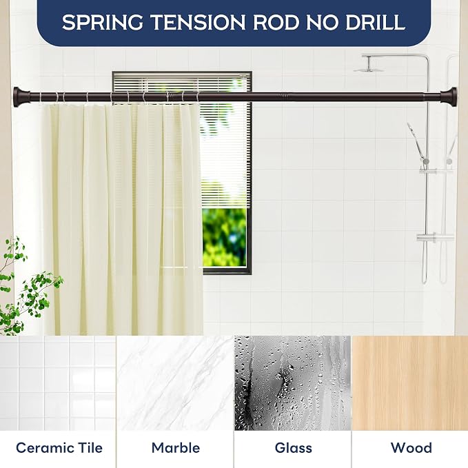 Adjustable Shower Curtain Rod 31-104 Inch, Never Rust Stainless Steel Brown Tension Rod, 1" Heavy Duty No-Drill for Bathroom, Kitchen & Closet