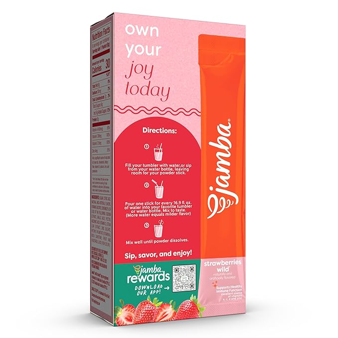 Jamba Singles To Go! Strawberries wild smoothie-inspired powdered drink mix packets, 6-Count, aspartame free, just add water