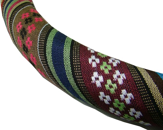 Small Ethnic Style Coarse Flax Cloth Automotive Steering Wheel Cover Anti Slip and Sweat Absorption Auto Car Wrap Cover (14''-14.25, D)