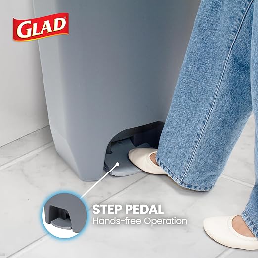 Glad 20 Gallon Trash Can with Clorox Odor Protection | Plastic Kitchen Waste Bin | Hands Free with Step On Foot Pedal and Garbage Bag Rings, Grey