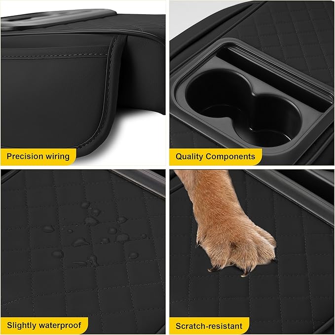 Center Console Cover for Canyon: Armrest Cover for Car with 2 Storage Bags - Waterproof Leather Center Console Cover with Cup Holder for Car,Anti-Scratch Auto Armrest Pad Accessory （Black