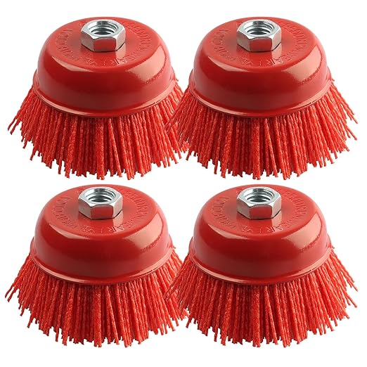 4 Inch Nylon Cup Brush for Drill, 4Pcs Wire Wheel for Angle Grinder 5/8 Inch-11 Threaded Arbor, Nylon Brush for Angle Grinder Ideal for Removing Rust, Corrosion, Paint.