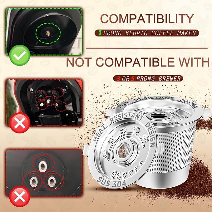 3 Pack Reusable K Cups Coffee Pods for Keurig 1.0: Stainless Steel Refillable K Cups - Reusable Coffee Filters for Keurig Coffee Machine, SUS 304‌, BPA-Free, Heat Resistant Handles, Scoop