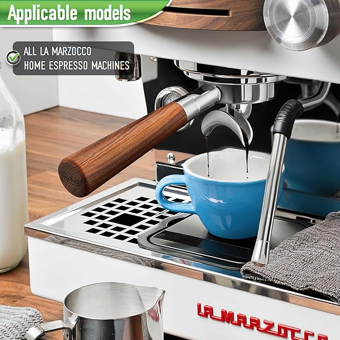 58mm Portafilter for all La Marzocco Home Espresso Machines, Dual Spout Espresso Handle with Siam Rosewood Grip & 304 Stainless Steel Basket