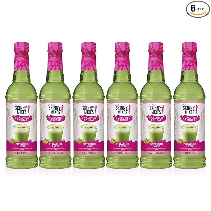 Jordan's Skinny Mixes Syrups Sugar Free Coffee Syrup, Pistachio Flavor Drink Mix, Zero Calorie Flavoring for Chai Latte, Protein Shake, Food & More, Gluten Free, Keto Friendly, 25.4 Fl Oz (Pack of 6)