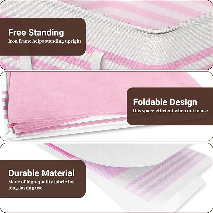 WOWBOX 2 Pack Laundry Baskets, Laundry Hampers, Freestanding Dirty Clothes Hampers with Reinforced Handles & Cross Stitch & Waterproof Coating, for Laundry Bedroom Bathroom Dorm,88L Pink