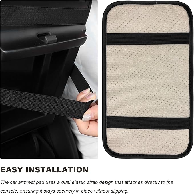 Car Armrest Storage Box Mat, Leather Embossing Auto Center Console Cushion Protective Pad, Anti-Scratch Waterproof Armrest Seat Box Protector for Most Cars Trucks SUVs (Black & Gray)