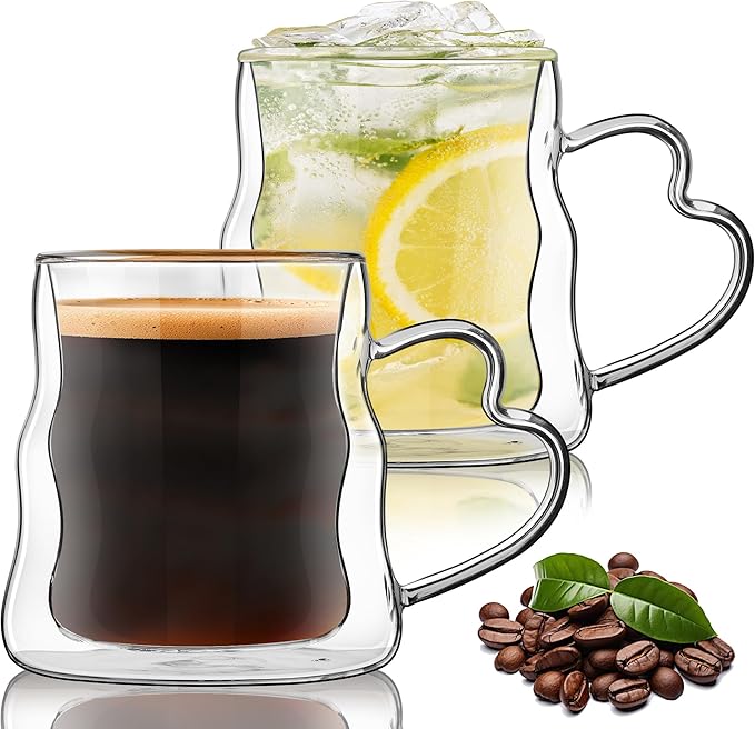 Joeyan 16.9oz Double Walled Insulated Coffee Mugs - Set of 2, Large Clear Latte Cappuccino Tea Espresso Cups with Handle, Heat Resistant Borosilicate Glass Drinking Coffee Mug for Hot Cold Drinks
