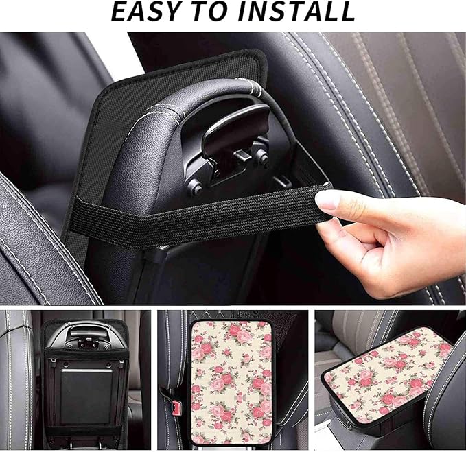 Car Armrest Cover Auto Center Console Pad Arm Rest Cushion Soft Car Accessories Universal for Most Vehicle (Flowered Pattern Design)