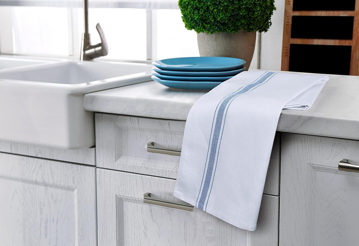 Towels Blue Dish Towels [12 Pack - 15 x 25 Inches] 100% Ring Spun Cotton Highly Absorbent & Reusable Cleaning Bar, Tea, Kitchen and Dishcloths Set - 200 GSM