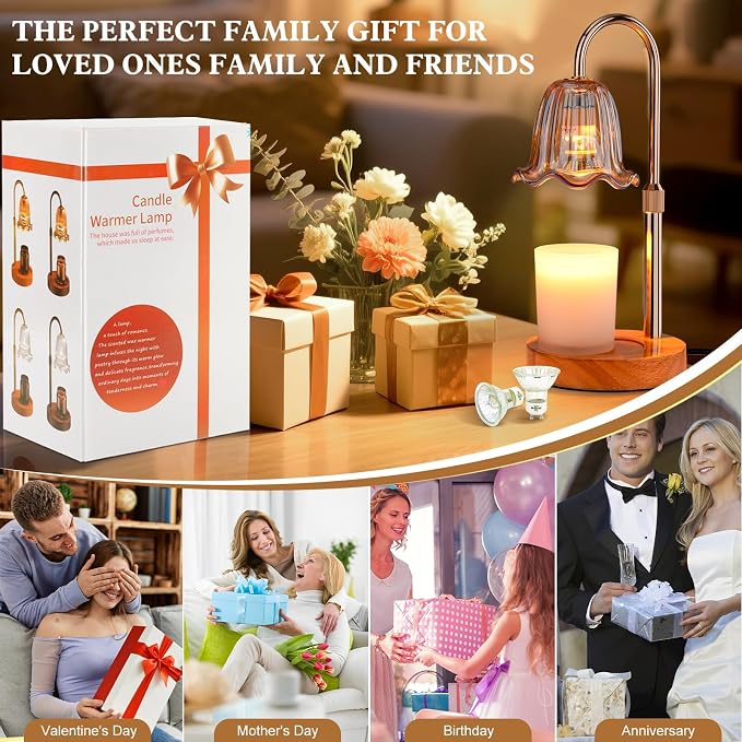 Candle Warmer Lamp Electric Timer: Dimmable Candles Warming Lamps - Height Adjustable Burner Jar - No Flame Scented Melts Wax - All Candle Jars Home Decor Table Light
