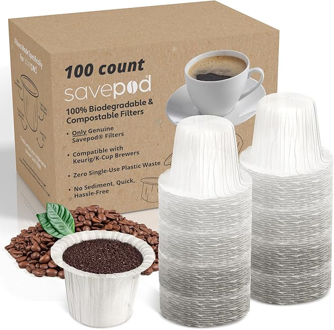 Savepod Disposable Coffee Filters - 100 Count - Made Exclusively for Savepod - Compatible with K-Cup Brewers - Reusable K-Cup Coffee Filters - Single Serve Use
