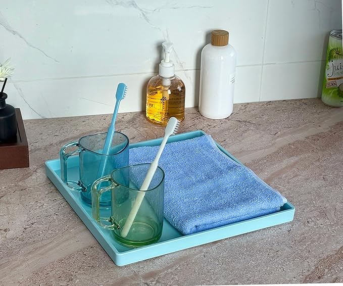 Blue Square Tray 11 Inch - 3 Pack Organizer Tray for Bathroom Vanity, Dresser, Coffee Table, Nightstand | Decorative Catch-All Tray for Makeup, Jewelry, Remote Controls & Essentials