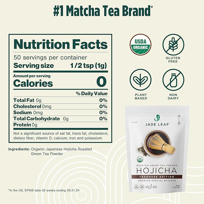 Jade Leaf Matcha Organic Japanese Hojicha Powder, Roasted Matcha Green Tea Powder - Teahouse Edition - Authentic Japanese Origin (1.76 Ounce Pouch)