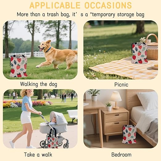 Cartoon Strawberry Car Garbage Bag, Small Car Trash Bag Hanging,Drawstring Car Garbage Bag with Adjustable Buckle for Car Back Seat,SUVs,Camping,Road Trips
