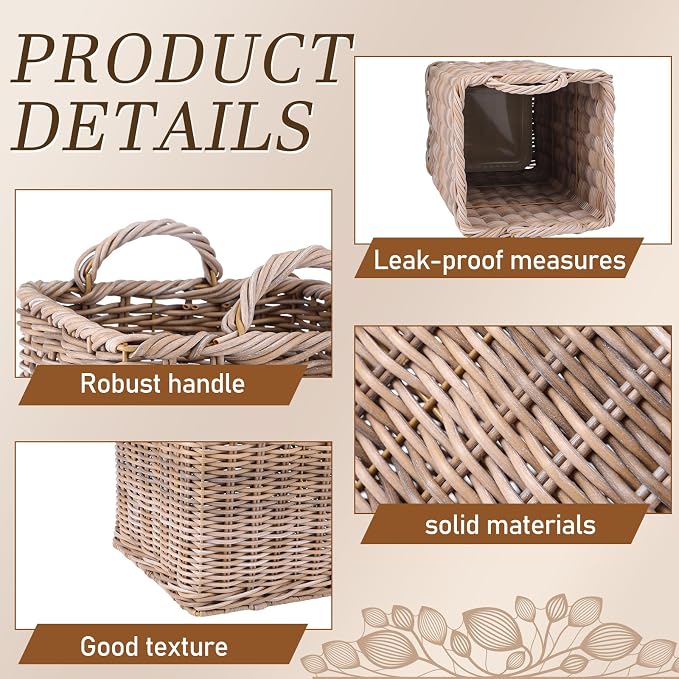 GlikCeil Rattan Umbrella Holder for Entryway 20.5h x 9l x 9w Inch Square Umbrella Stand with Plastic Water Catch, Umbrellas Basket Bucket Fit Walking Cane Tall Umbrellas Storage for Home Office