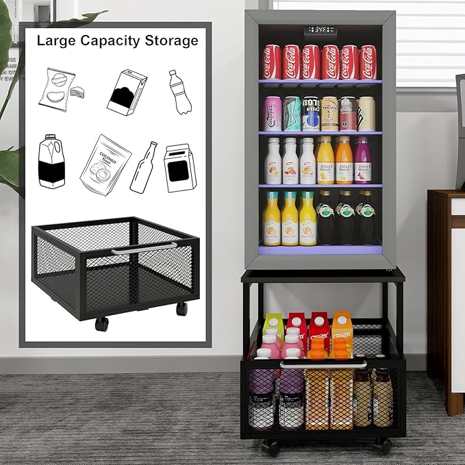 PUNCIA 19.7x19.7in Fridge Stand with Storage Mobile Beverage Refrigerator Stand for Coffee Bar Dorm Fridge Cart for Compact Refrigerator Mini Fridge Organizer with Drawer Basket for Home Office