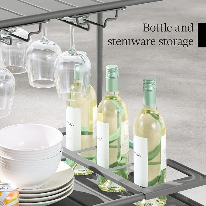 Best Choice Products Rolling Bar Cart, Mobile Home Bar Serving Cart, Serving Station w/ 2 Tier Shelves, Wine Rack, Lockable Wheels - Gray