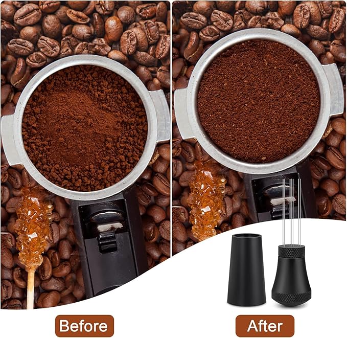 Espresso Coffee Stirrer Tool, WDT Distribution Tool with 7 Fine Stainless Steel Needles 0.3mm, Coffee Tamper Accessories with Ergonomic Handle & Aluminum Base for Home & Coffee Shop